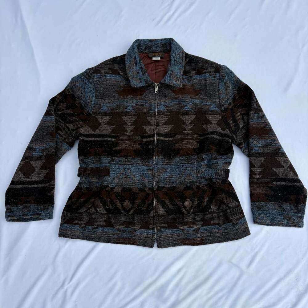 David Paul New York Aztec Southwest Print Zip Up Jacket Size Large
